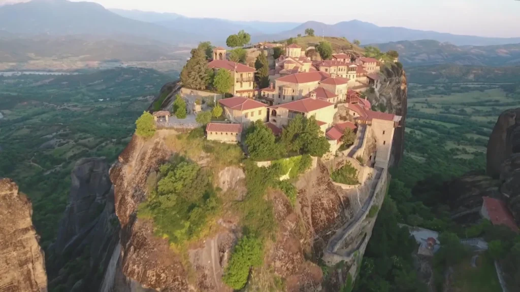 GREAT METEORON MONASTERY FRESCOES INTERIOR PANORAMIC VIEW FROM GREAT METEORON MONASTERY COURTYARD RELICS AND HISTORY AT GREAT METEORON MONASTERY MUSEUM