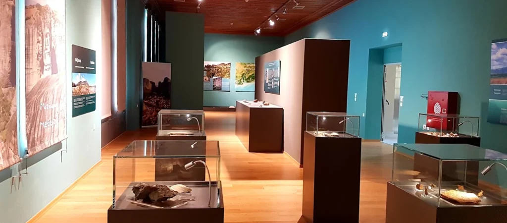 MUSEUM OF GEOLOGICAL FORMATIONS IN METEORA SHOWCASING ROCK LAYERS AND INTERACTIVE EXHIBITS